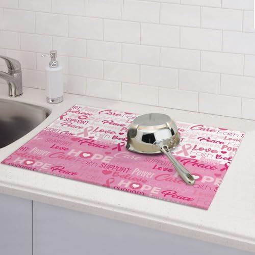Breast Cancer Awareness Faith Hope Love Dish Drying Mat for Kitchen