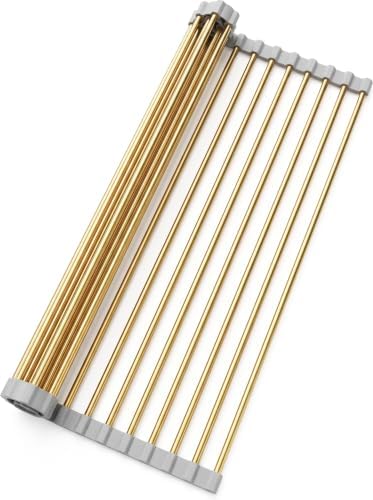 Snailhouse Gold Roll-Up Over Sink Dish Drying Rack for Kitchen,17.8x15.7in