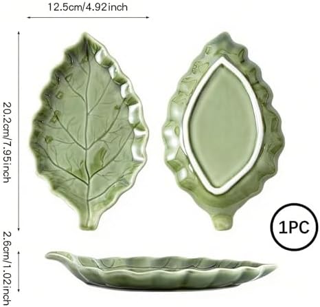 Ceramic Leaf Shape Spoon Rest, Farmhouse Spoon Holder, Green, 1PC