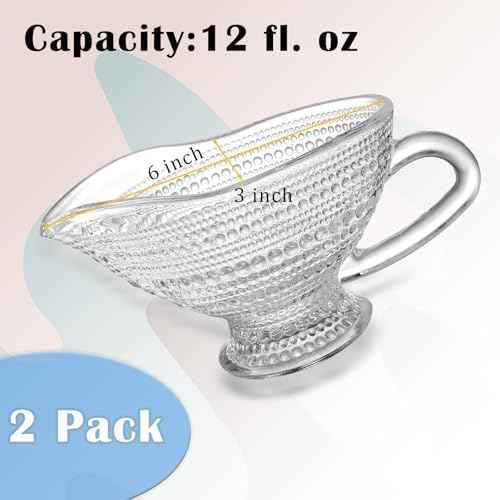 2 Pack 12 oz Glass Gravy Boat, Clear Hobnail Gravy Bowl with Handle