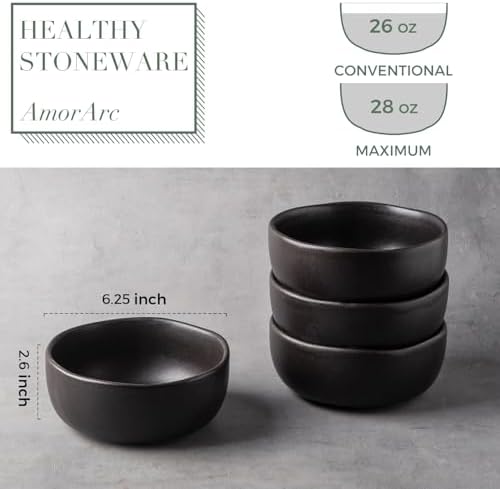 AmorArc Stoneware Cereal Bowls for Kitchen, 28oz Large Ceramic Soup