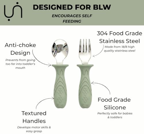 Stainless Steel Toddler Utensils Self Feeding Set, 4-Pack Baby Spoons