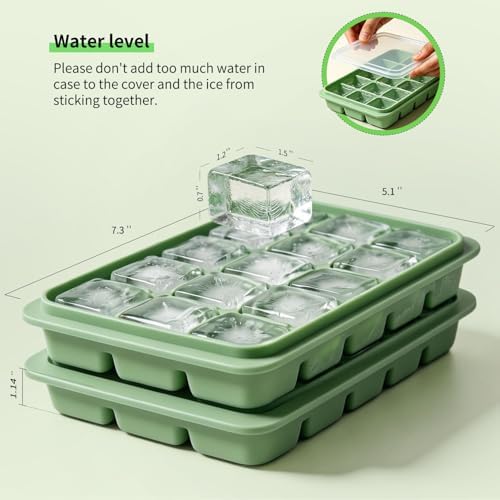 Ice Cube Trays with Lid, 2 Packs 30 Cubes Durable Stackable Flexible