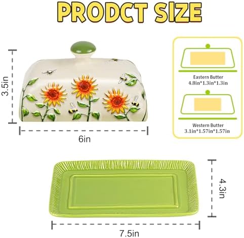 Butter Dish with Lid for Countertop, Sunflower Butter Keeper Holder