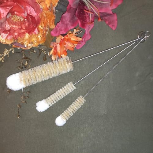 NewFerU Bottle Brushes Thin Long Handle X 3, Natural Boar Bristle Set