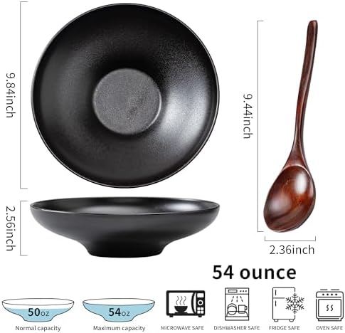Ceramic Serving Bowls with Wooden Spoons Set of 2, Large Serving Bowl
