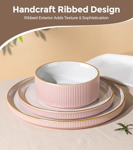 GBHOME Stoneware Dinnerware Sets for 4, 12 Pieces Plates and Bowls Set
