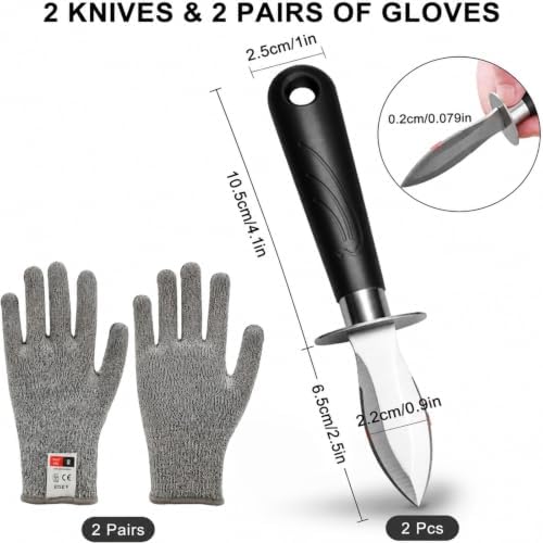 Oyster Knife Set, 2 Knives & 2 Pairs Level 5 Gloves