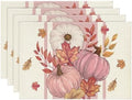 Artoid Mode Pink Pumpkin Maple Leaf Fall Placemats Set of 4-12