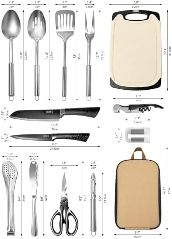 15-Piece Stainless Steel Camping Utensil Set