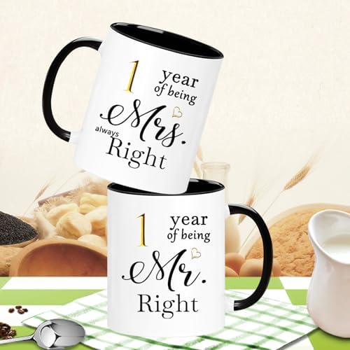1 Year Anniversary Coffee Mugs Set of 2 for Couple Boyfriend