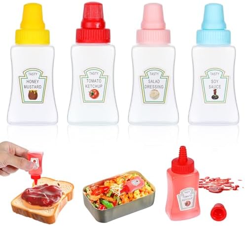 YUXIANLB 4Pcs Mini Ketchup Bottles, 25ml Small Condiment Squeeze