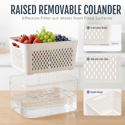 Fruit Storage Containers for Fridge: 3 PCS with Removable Colander