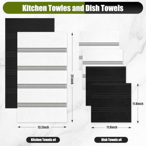 Silicone Oven Mitts and Pot Holders Set, 4 Kitchen Towels/4 Dish