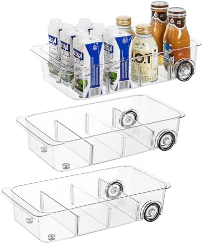 Roll-Out Refrigerator Organizers and Storage, 3 Pack Drawer Fridge