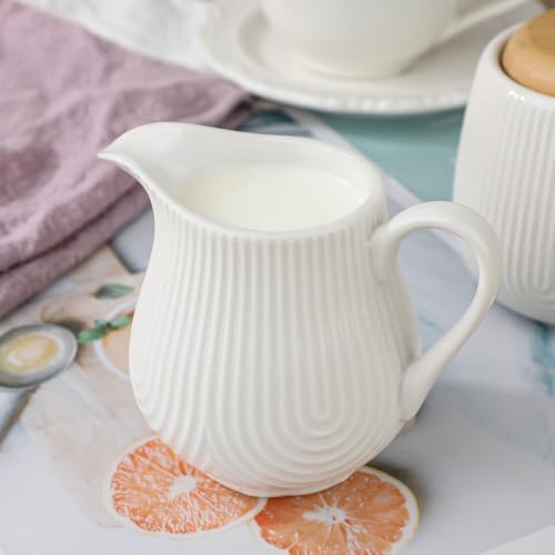 Ceramic Sugar and Creamer Set,10oz Sugar Bowl with Lid,8.5oz Cream
