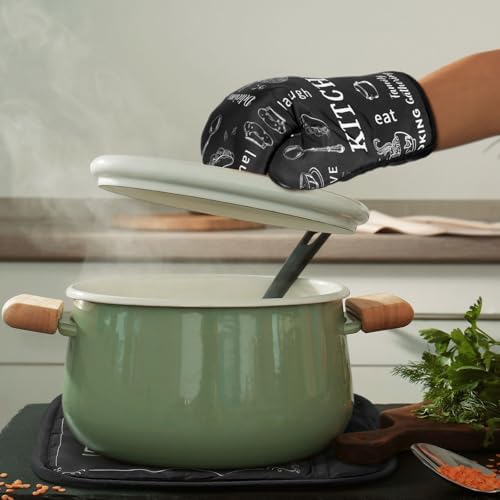Leinuosen 6 Pcs Farmhouse Kitchen Towel Set with Oven Mitt, Black and