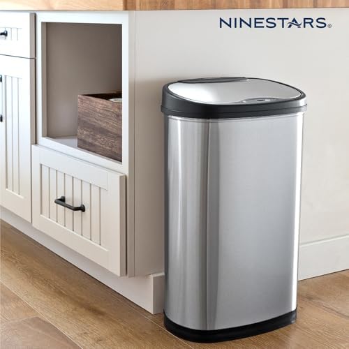 Ninestars 13 Gallon Oval Touchless Stainless Steel Trash Can