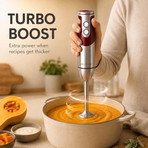 MEGAWISE 5-in-1 Immersion Hand Blender, 400W, Variable Speed, Red