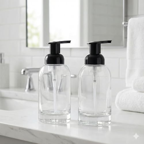 Thick Clear Glass Jar Soap Dispenser with Foaming Pump, 13 Ounce Clear