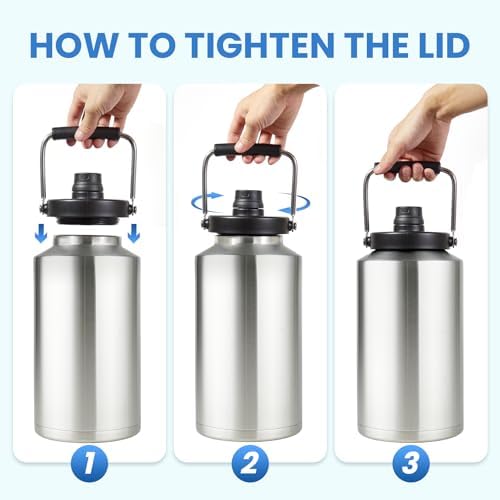 1 Gallon Water Bottle Insulated Stainless Steel Keeps Ice 48Hr, Large