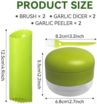 2 Sets 3-in-1 Mini Garlic Press Set, Silicone Peeler