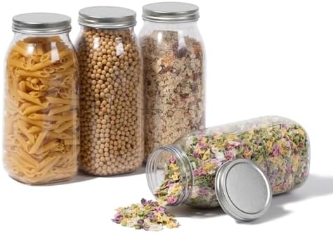 novelinks 64 oz Large Plastic Mason Jars with Airtight Lids Wide Mouth