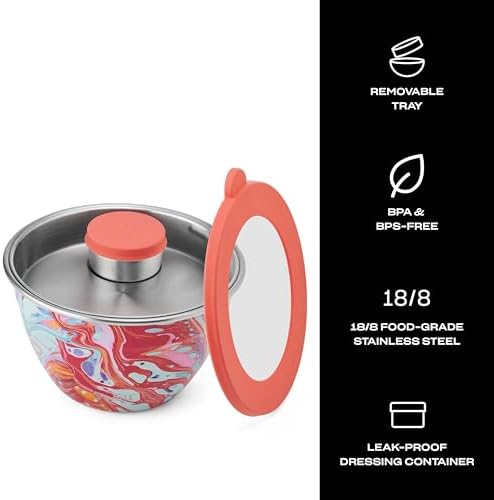 S'well Stainless Steel Salad Bowl Kit 64oz, Marble Swirl, Comes with