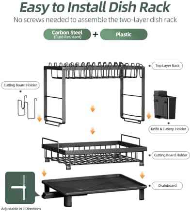 2-Tier Dish Drying Rack for Kitchen Counter, Black
