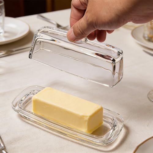 Glass Butter Dish with Lid,Large Deep Covered Butter Dish,Clear