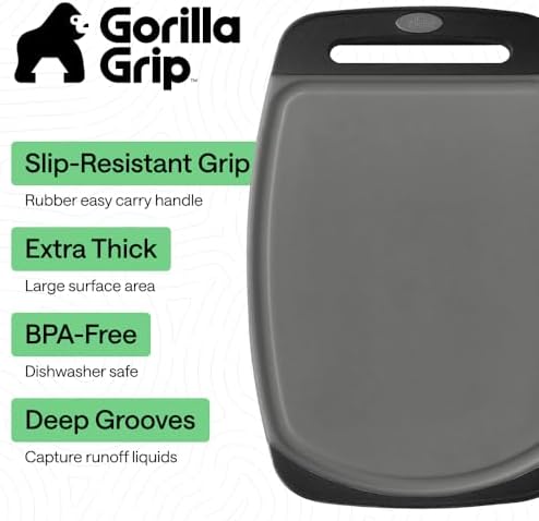 GORILLA GRIP Cutting Board Set of 3, Slip Resistant & Nonporous, Gray