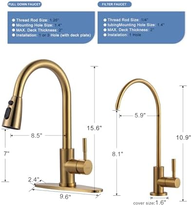 WOWOW Kitchen Faucet and Water Filter Faucet Combo, Brushed Gold
