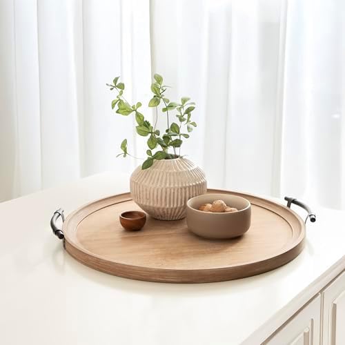 Kate and Laurel Bruillet Farmhouse Wood Round Ottoman Tray; 24 x 22