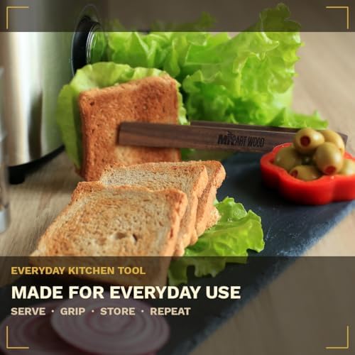 Magnetic Dark Wood Toaster Tongs, Set of 2, 8.7-Inch