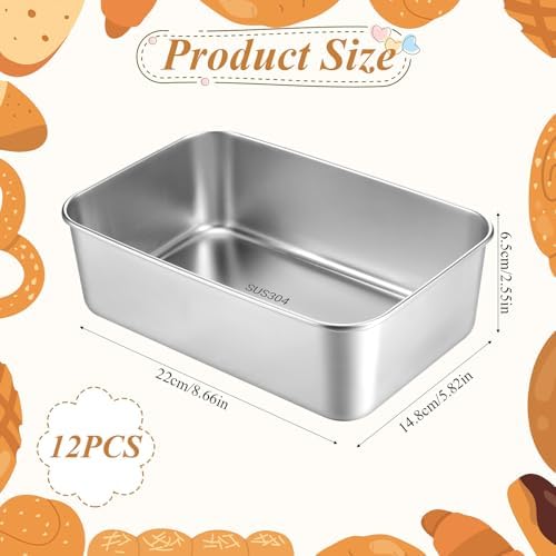 12 Pack 304 Stainless Steel Loaf Pan for Baking, 8.6 x 5.8 Inch