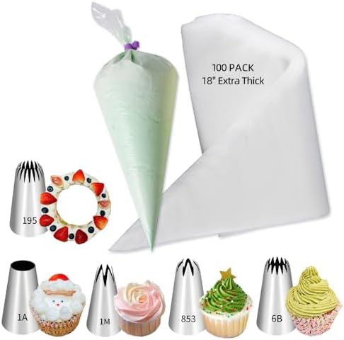 18 Inch Large Piping Bags and Tips Set,100PCS Large Piping Bags with 5