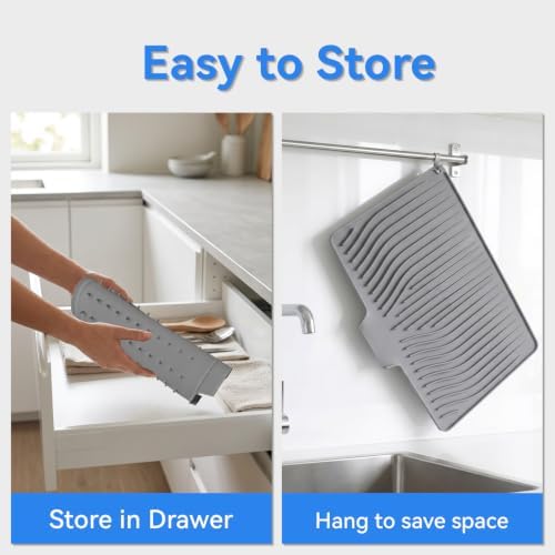 Silicone Dish Drying Mat for Kitchen Counter, Dishwasher Safe