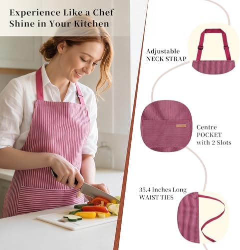 2 Pack Cooking Aprons Adjustable Bib Apron for Women with 2 Pockets