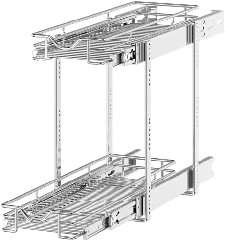 OCG 2 Tier Pull Out Cabinet Organizer (7.5" W x 21.5" D), Pull Out