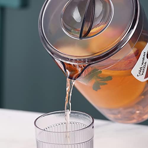 HOMQUEN Plastic Pitcher with 3 Cup, 60 Oz/1.8L Water Pitcher with Lid