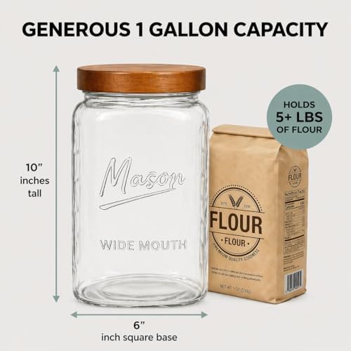 1 Gallon Glass Jars with Wooden Lids - Extra Large Mason Jars Wide