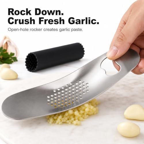Garlic Press Rocker, Stainless Steel, with Peeler