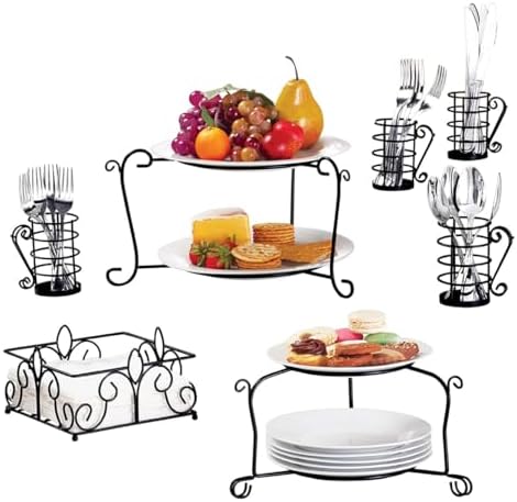 Collections Etc Metal Buffet Organizer with Scroll Design, 7-Piece Set