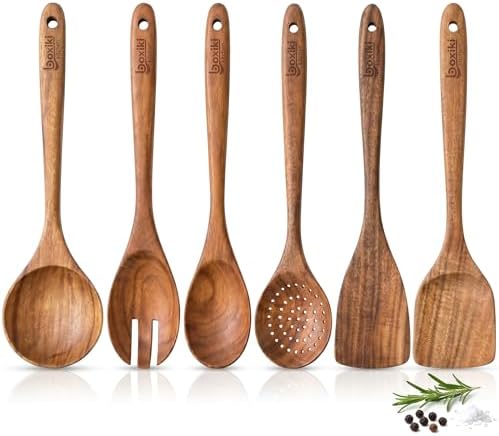 Boxiki Kitchen 6-Piece Teak Wood Utensil Set