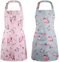 2 Pack Floral Apron, Adjustable Waterproof Aprons with 2 Pockets Cute