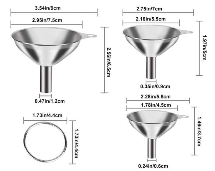 3PCS Kitchen Funnels Set,Stainless Metal Funnel for Filling Bottles