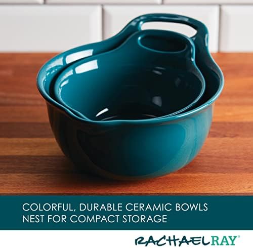 Rachael Ray Ceramics Nesting Mixing Bowl Set with Pour Spout, 1 Quart