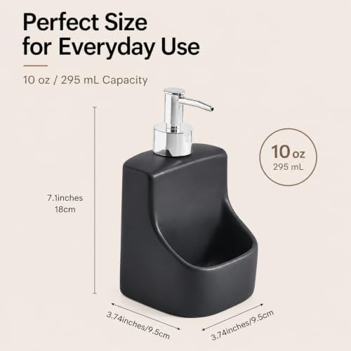 2 in 1 Soap Dispenser with Sponge Holder, Ceramic, Black