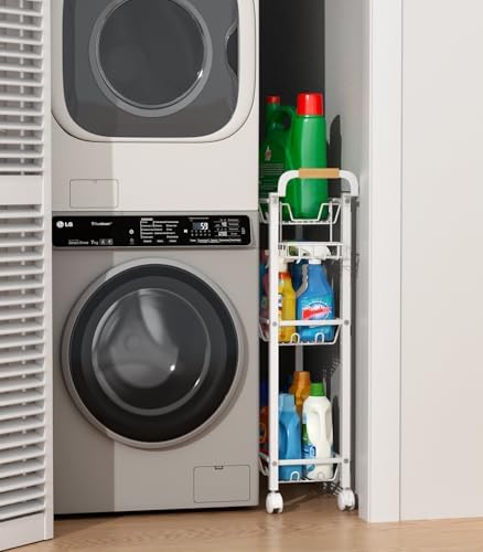 AOODA 3-Tier Laundry Cart with Detergent Holder, White