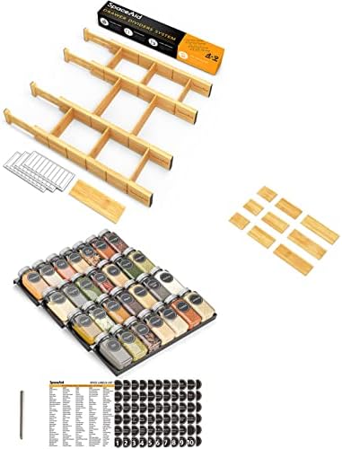 SpaceAid Bamboo Drawer Dividers with Inserts and Labels, 4 Dividers